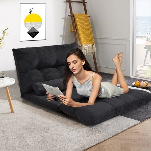 ORIS FUR. Sofa Bed Adjustable Folding Futon Sofa Video Gaming Sofa Lounge Sofa with Two Pillows(Black)